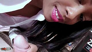Beautiful young black Colombian babe rides cock wildly on webcam in passionate quickie orgasm fuck