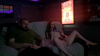 cinema couple flashes juicy pussy then wanks to cum explosion