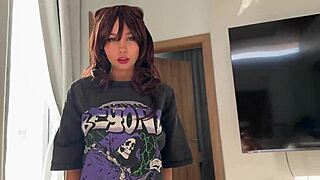 gorgeous asian babe teases sweet pussy before hard pounding