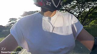 My fave client notices no bra and shoves hands in my latina tits and panties outdoors