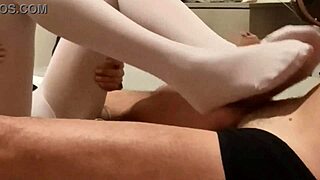 Sexy latina milf teases monster cock with feet heels pantyhose