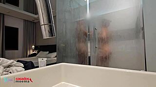 cuck husband watches brazilian wife shower with huge bbc