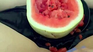 Arabian Snowwhite Stuffing Watermelon in Tight Teen Pussy