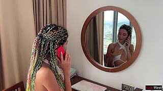 Pounding my step sister's tight hole again but calling in my foreign friend to join the rough ride