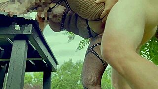 wife in lingerie bending over garden for outdoor cumshot fun 😍🌿