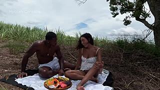 Picnic bareback with brazilian big tits friend turns into creampie outdoor fuck