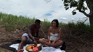 Picnic bareback with brazilian big tits friend turns into creampie outdoor fuck