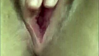 Blonde teen masturbates her creampied pussy closeup after doggy