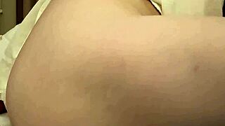Skinny girl crosses legs and fucks creamy pussy sideways with sex machine