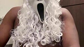 santa's horny young helper strokes that monster black cock close-up till he nuts hard moaning