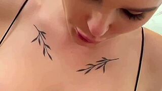 petite brunette big tits juicy sloppy blowjob tittyfuck big dick pov gym