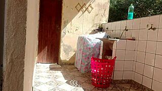 Caught Stepsis Washing Laundry in Shorts Got Hard Fucked Her Super Tasty Tight Pussy Creampie Rough Daddy Style