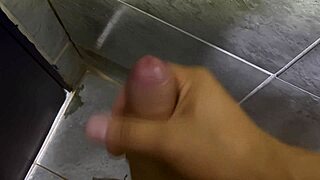 check out this hot hubby's close-up shower cumshot