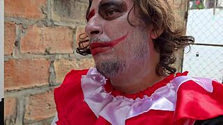 clown bangs two busty curvy halloween milfs