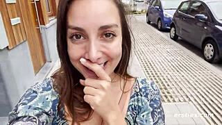Exhibitionist Ana Fingers Shaved Pussy Nude Public Outdoors