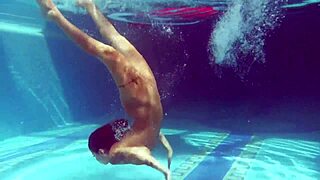 Whoa, horny Canadian milf Heidi strokes juicy tits underwater in pool tease!
