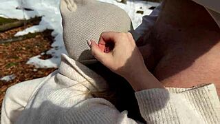 Outdoor Forest Fun With Wet Handjob And Risky Doggy