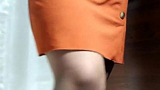 Curvy mature slips into fitting room for secret pantyhose tease. Chubby beauty bends over showing hairy pussy and huge ass close