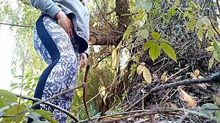 Mature stepmom fucks herself doggystyle outdoors