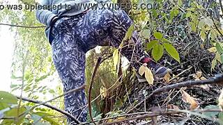 Mature stepmom fucks herself doggystyle outdoors