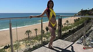 Oiled bikini massage on rooftop with shana