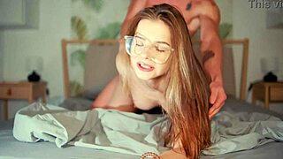 Petite nerd takes deep pounding from monster cock