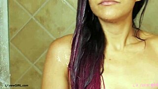 did the elegant brunette beauty take a shower