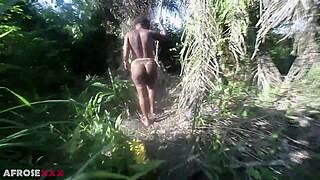 Chubby african village girl getting dick down in the river in pov