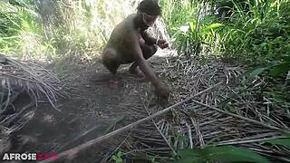 Chubby african village girl getting dick down in the river in pov