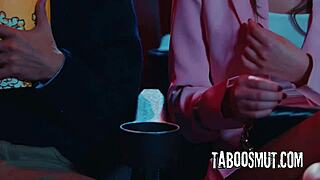 horny girlfriend blows boyfriend in front of older couple at theater