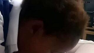 Skinny black slut student gives wet blowjob to small white cock. Young ebony girlfriend sucks interracial friend in couple scene.