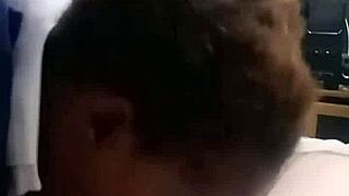 Skinny black slut student gives wet blowjob to small white cock. Young ebony girlfriend sucks interracial friend in couple scene.