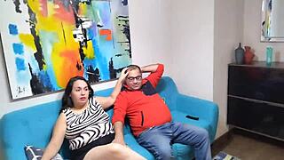 stepdaughter and stepfather watch a movie on the couch and end up fucking