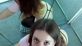 pretty brunette rewarded with cum after sucking