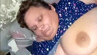 Step mommy gives step son blowjob & handjob and cum on her boobs
