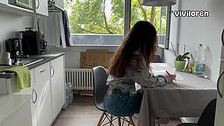 hot student works in the kitchen