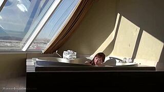My cute asian teen teases jacuzzi machine