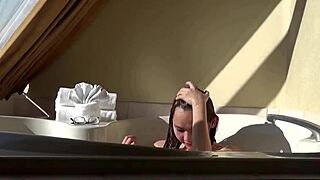My cute asian teen teases jacuzzi machine