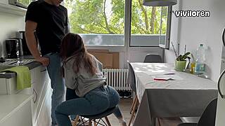 hot student works in the kitchen