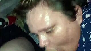 Step mommy gives step son blowjob & handjob and cum on her boobs