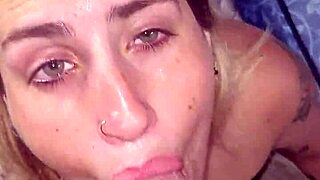 Little bitch sucks it all and gets milk on face