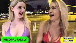 Blonde and brunette share muscular guy in mmf threesome