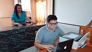my cuckold husband works while stepson fucks me hard