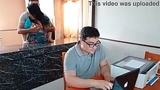 my cuckold husband works while stepson fucks me hard