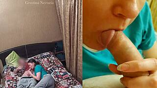 real russian couple spontaneous bedroom blowjob on two cameras