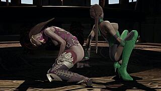 Mileena and Jade have a hot threesome in 3d
