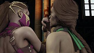 Mileena and Jade have a hot threesome in 3d