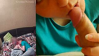 real russian couple spontaneous bedroom blowjob on two cameras