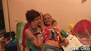 sexy lesbian babes enjoy using sex toys together