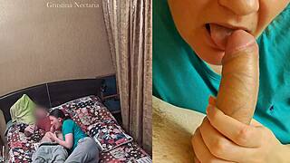 real russian couple spontaneous bedroom blowjob on two cameras